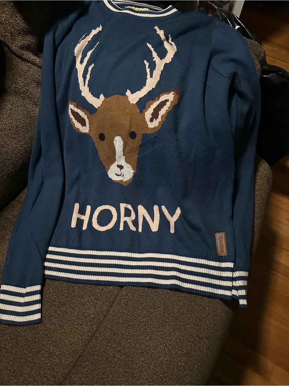 Tipsy Elves Navy Blue Deer Graphic Pullover Sweater